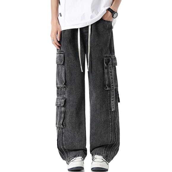 Versatile Women's Cargo Jeans - Baggy Wide Leg, Vintage Look, All-Season Fit - Picture 2 of 5